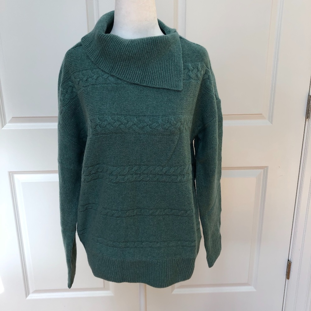 Wasabi Heather Split Neck Cable  Cashmere Sweater